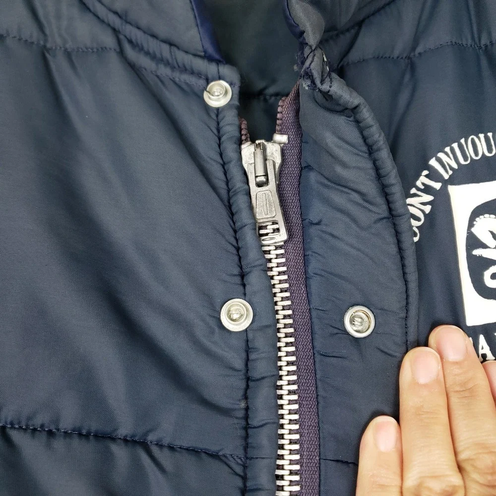 Vintage Horizon Sportswear Navy Puffer Jacket Continuous Rolling Safety 1st L